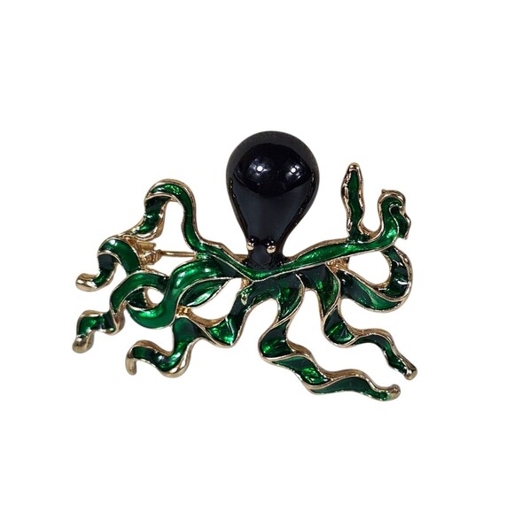 Unbranded Jewelry - OCTOPUS PIN WITH BLACK AND GREEN ENAMEL SET IN GOLD TONED STAINLESS STEEL